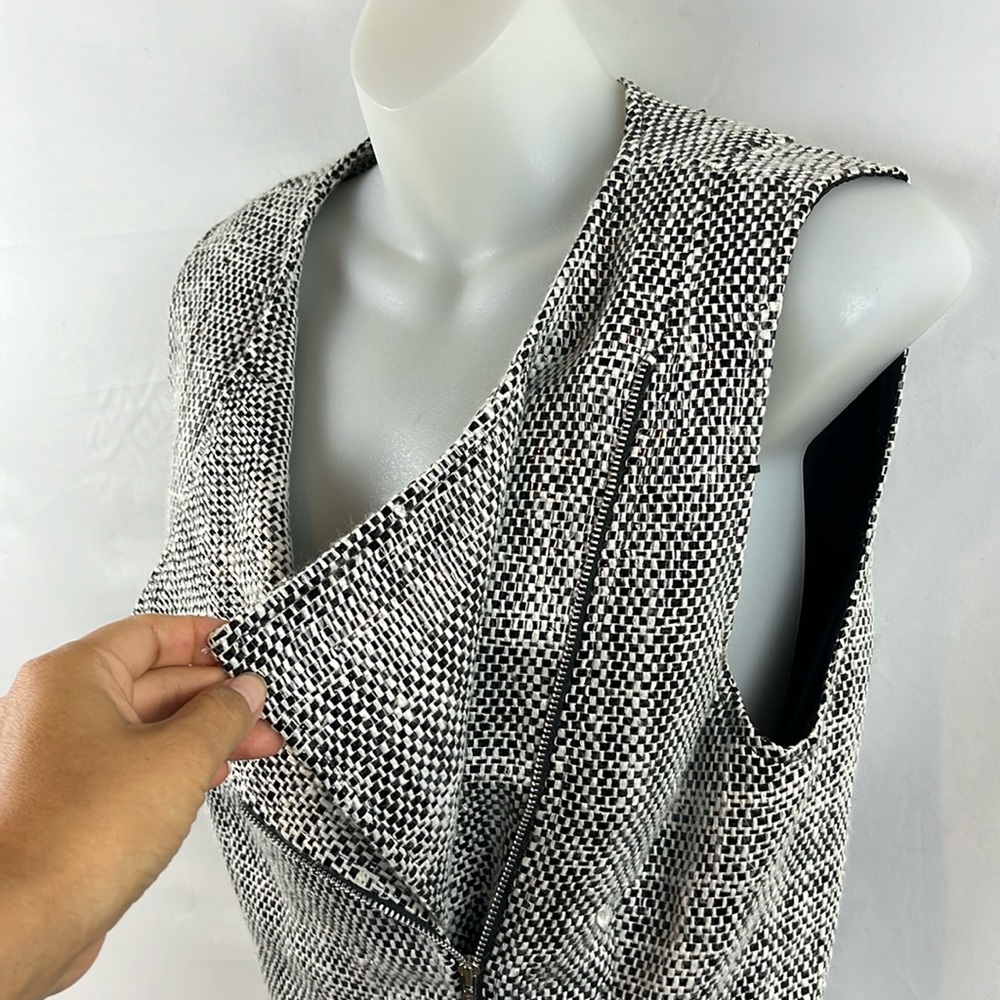 Wes Gordon Tweed Asymmetrical Zip Up Black and White Cotton Silk‎ Vest Size 8 - Picture 4 of 16